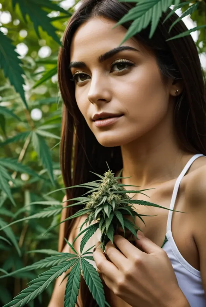 Megan fox Holds in hand A large joint marijuana, in a room with marijuana leaves, a lot of marijuana leaves, cannabis, smoking grass, a lot of smoke, neon  lights, cinematic image, 4k,Portrait 50 mm, red and blue Light