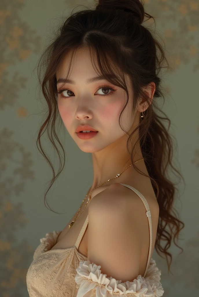 tmasterpiece, top-quality, 8K, Huang Li, A beautyful girl, kawaii, External,(Half a body:1.2), (fullnude:1.5), Wear a cashmere headscarf, (long and dark brown hair),good body, and makeup, Bukkake, Near and far law, depth of fields, Surreal, A high resolution, photore, lock focus, north african free trade area, face lamp, 动态照明, highest details, extremly high detail、ultra - detailed、the detail、Genuine skin、exquisite facial features、prone to negative emotions