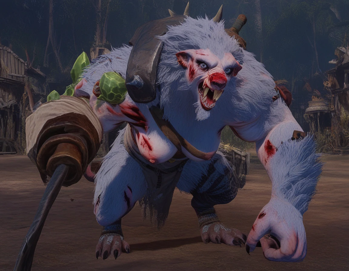 score_9, score_8_up, score_7_up,
RatOgre,female, monster, white fur, bloody, prosthetic weapon,
looking at viewer, muscular, solo,
 <lora:RatOgre_PonyXL:0.8>