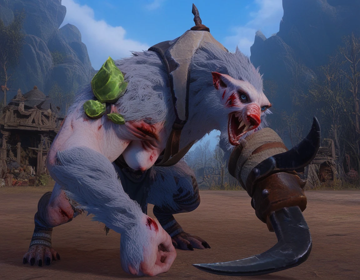 score_9, score_8_up, score_7_up,
RatOgre,female, monster, white fur, bloody, prosthetic weapon,
looking at viewer, muscular, solo,
 <lora:RatOgre_PonyXL:0.8>