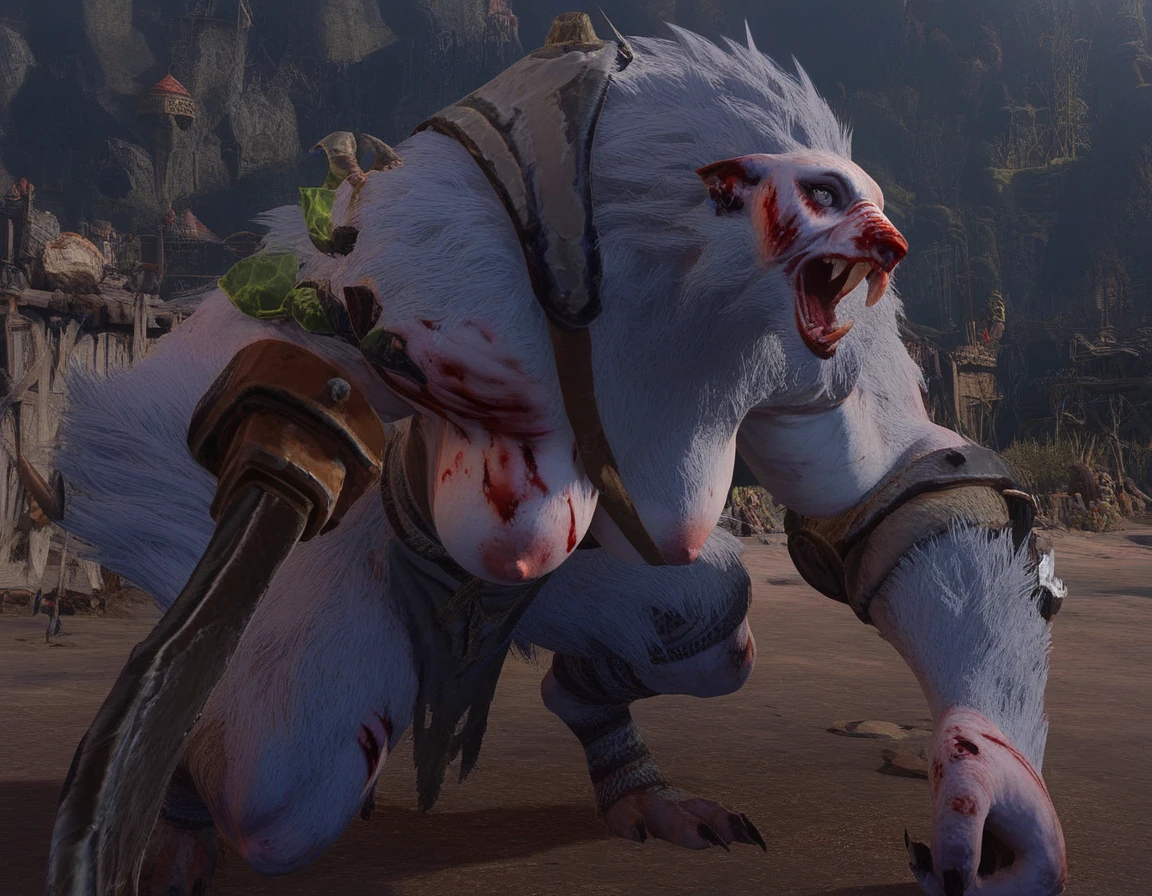 score_9, score_8_up, score_7_up,
RatOgre,female, monster, white fur, bloody, prosthetic weapon,
looking at viewer, muscular, solo,
 <lora:RatOgre_PonyXL:0.8>