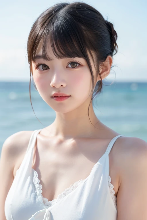 smile,((NSFW)),(Best Quality:1.2), Female dog,(Female organ:1.1),8K, Raw photo, Beautiful sexual woman, Cute beautiful girl,((Her naked lower body is visible、股間のFemale organが見えている:1.3)),blue sea,Blue sky,Palm tree,On a beautiful tropical beach,Twin tails fluttering in the wind