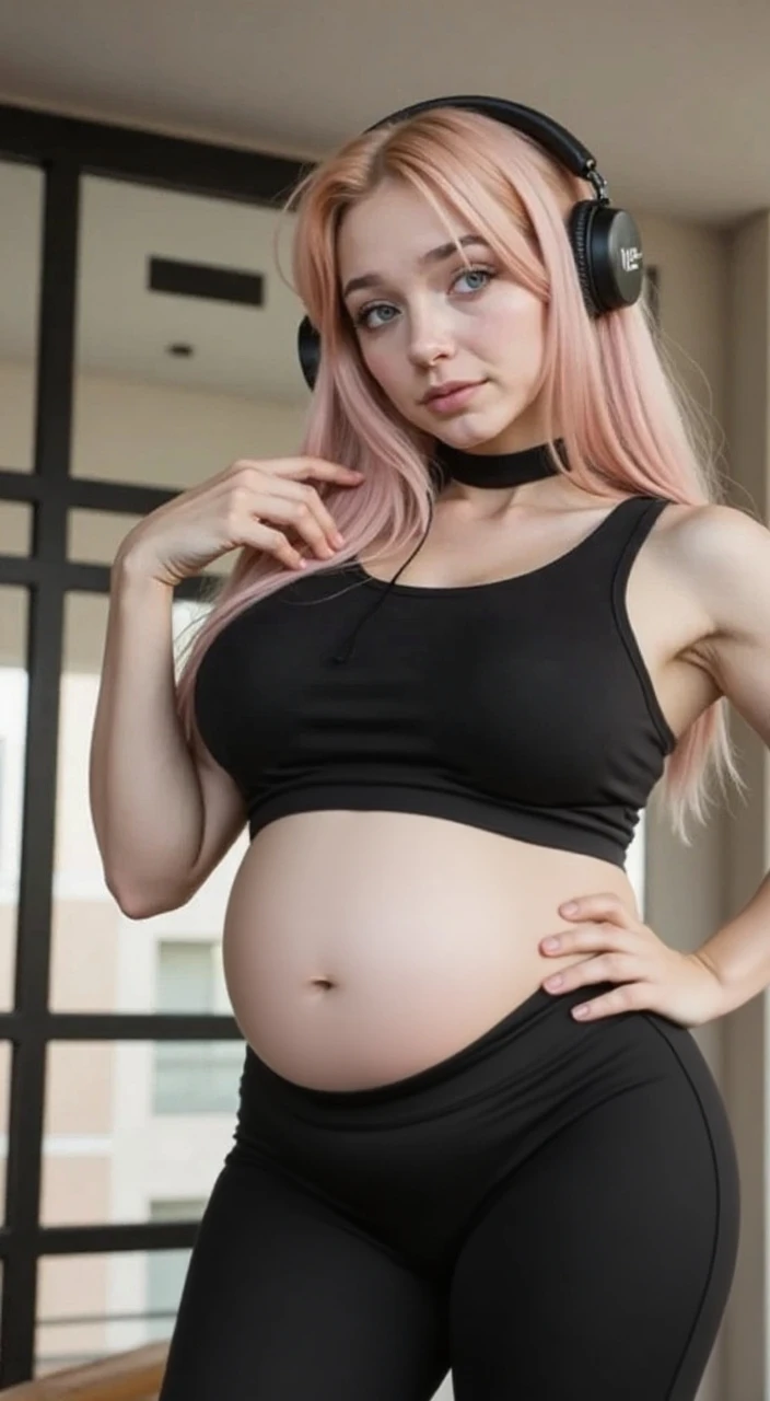Pink Hair,Long Hair,Single Side Lock Hairpin Brush Modern Cinema Lighting,Ray Tracing,Drop Shadow Wide Shot UHD,Textured skin,Attention to detail,Top quality 4k、Pregnant women、