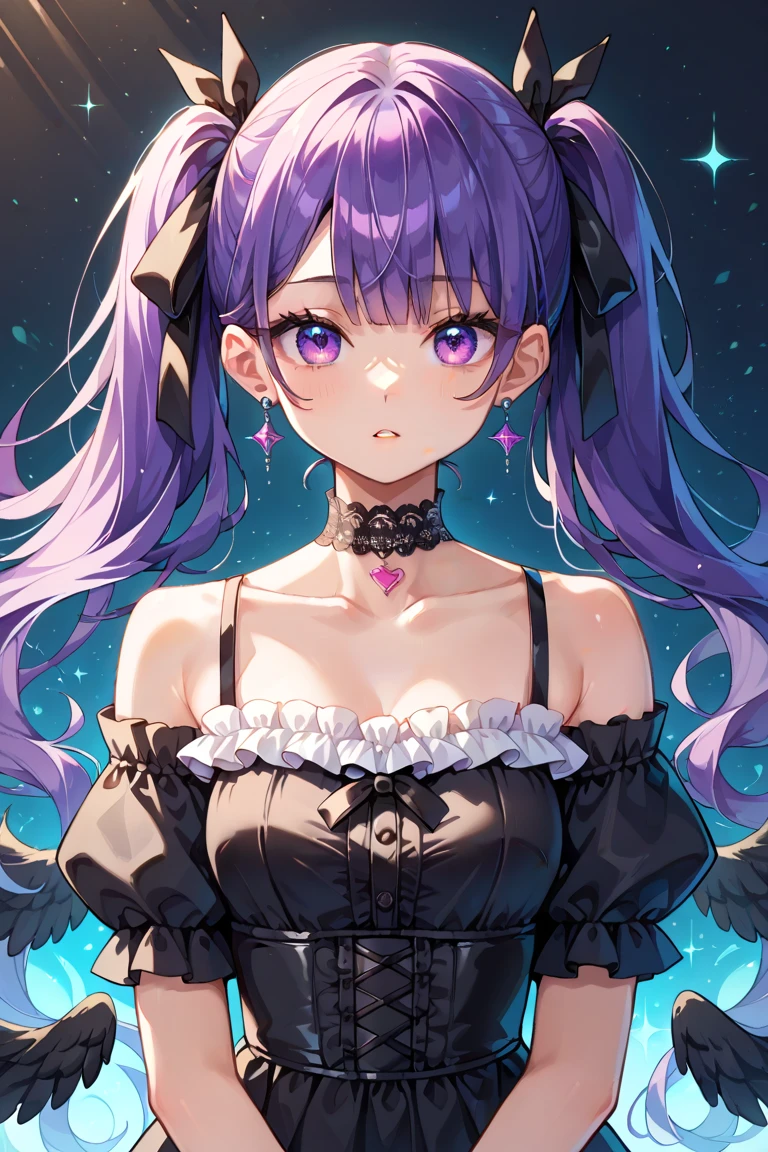 (ultra-detailed,photorealistic:1.2), HDR, professional, vivid colors, bokeh, 3D rendering, sexy curvy girl, solo, purple hair,  face, big boobs, sensual,  pose, soft lighting, lace , high heels, boudoir photography, glamorous, confident expression, alluring gaze