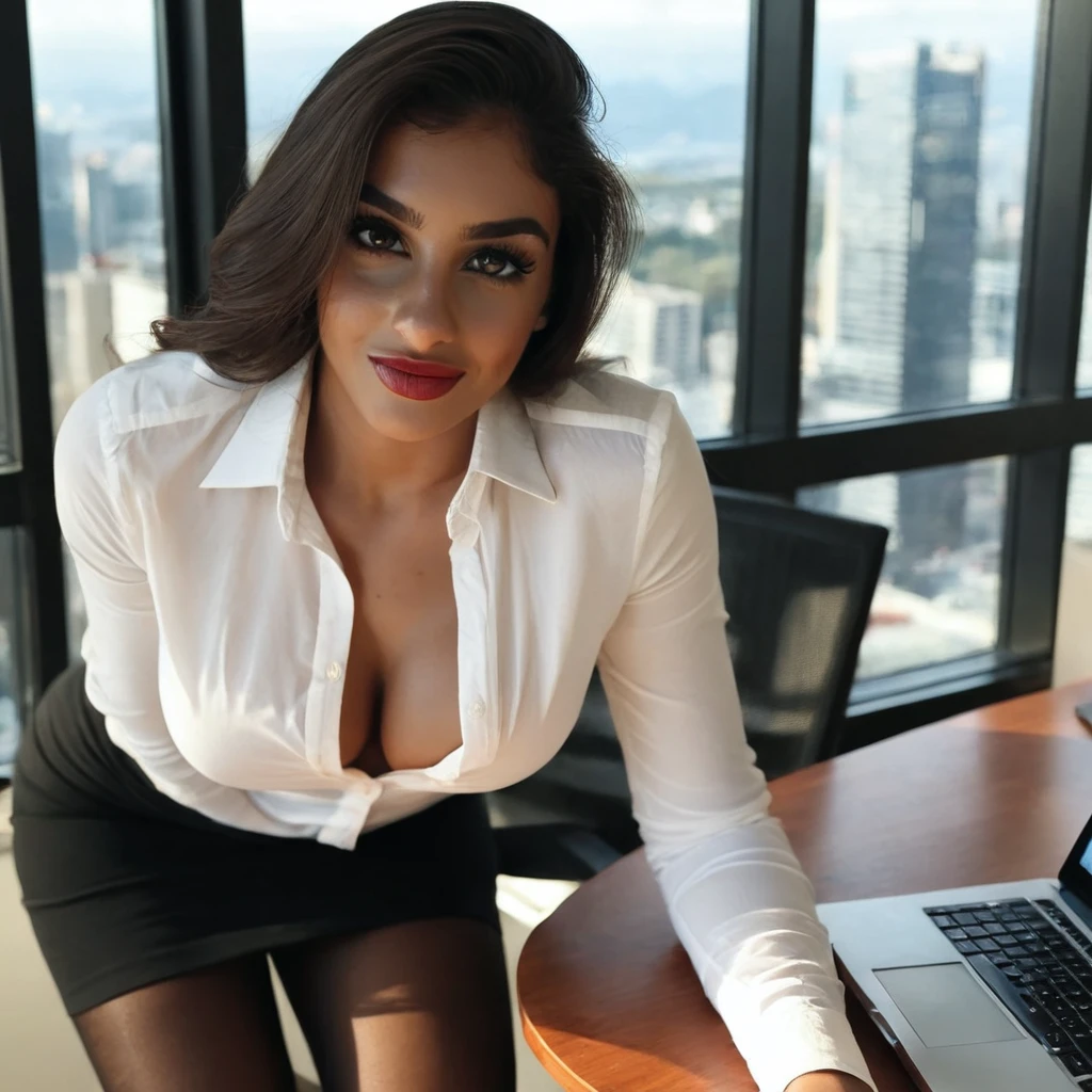a women, mature female, solo, hips up, look at viewer, sweaty skin , , inside a modern night club , damp, cleavage , bright face , slim sexy curvy body, sexy 33 yo woman, , bright atmosphere , spotted background, sexy malay indoasia mixed woman, arrogant sexy look, glasses , exclusive off buttoned offices secretary dressed, short layered black hair , mini dressed, nice breasts ,