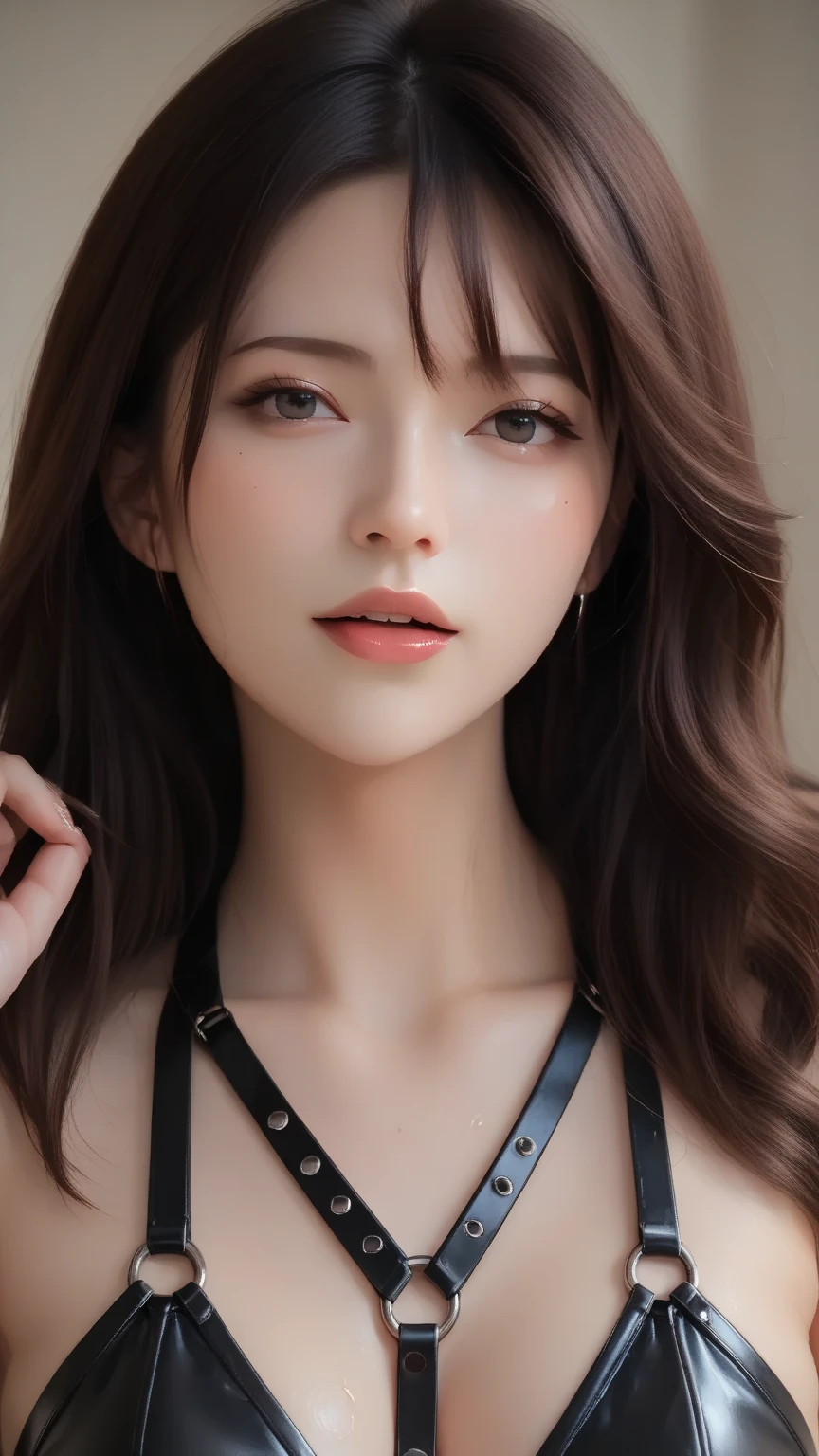 tx,solo,tập trung nam,1girl,Skin color,portrait,actual,tai nghe,gray background,white eyes,collarbones,da xanh,Gray eyes,tượng đồng,