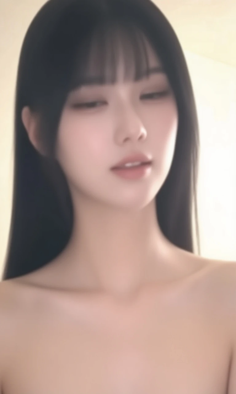 nsfw, 초high quality, high quality, 4K, (The background is white), (IU is naked, spreading her legs and licking a huge dick with her tongue like a whore..), slim waist, Black high heels,