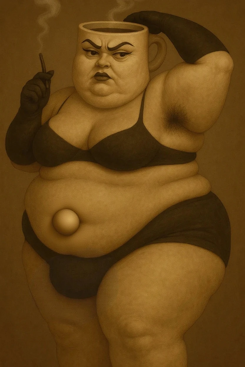The painting of Mona Lisa as an Obese woman, Mona Lisa with huge breasts, Huge fat belly, thicc soft arms, thicc legs