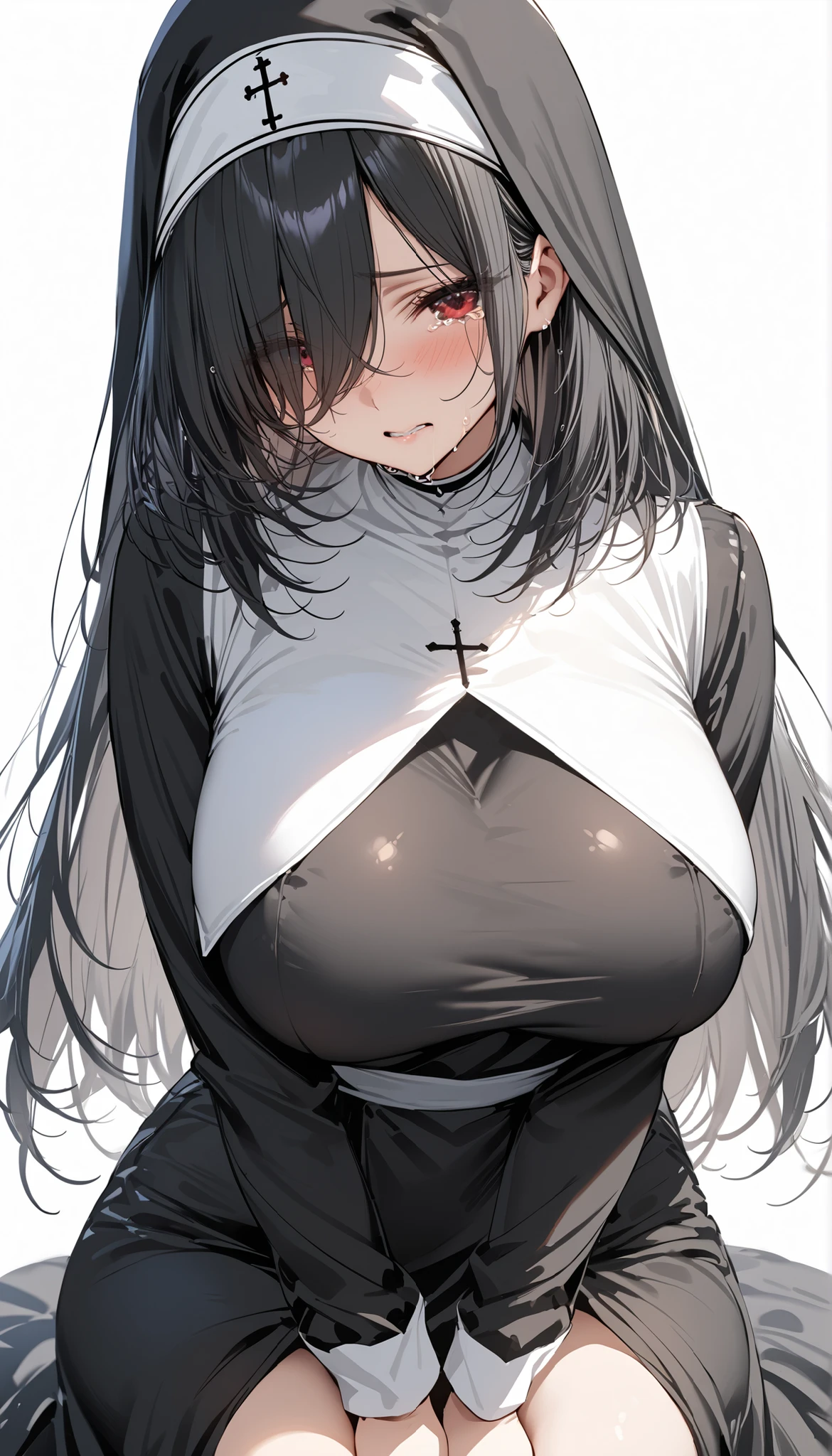 Beauty、Long Black Hair、((Big Tits))、(((Nipples)))、embarrassed face、Crying face、tears、Women's locker room、Selfie、(Gym suit)