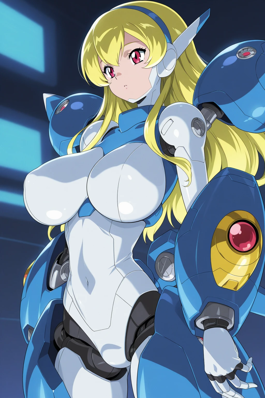 young woman, 21 years old, thick thighs, curvy body shapes, Science fiction, yellow hair, sexy costume, smile, fun