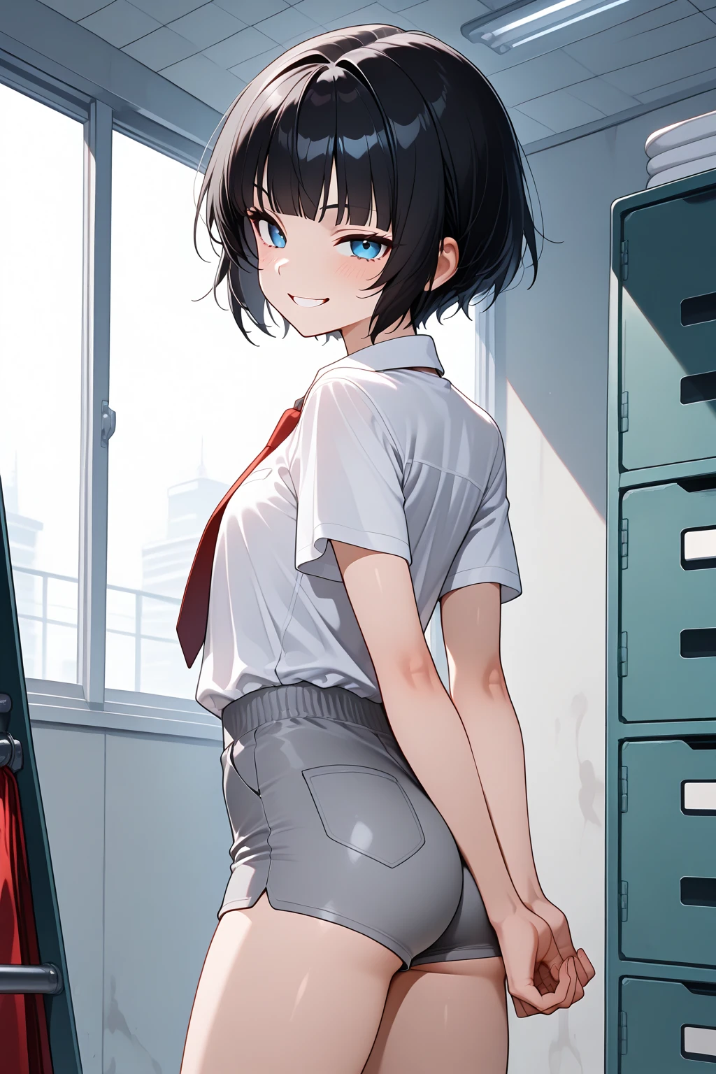 ((Masterpiece)), ((Best Quality)),((Beautiful Detailed anime FACE)),Ultra High Resolution, Caustics,Detailed, ,Perfect Anatomy,nsfw,cowboy shot,solo20 year old beauty、Japanese、black hair,short bob hair,black eyes,slender body,ideal ratio body proportions,medium breasts,tan skin,gleaming skin,oily skin,shiny skin,(sweat:1.4,kneeling),painful expression、heavy breathing、steam,,(tennis wear、white polo shirt、White pleated mini skirt、perfect white panties,Clothes that are see-through with sweat),outdoors、Tennis court、