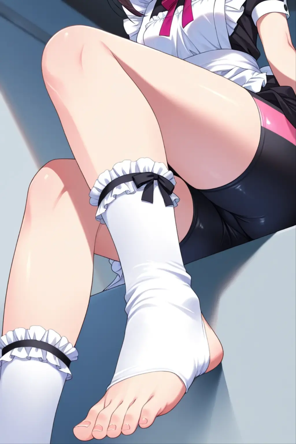 Hatsune miku, white socks, dirty socks, stinky socks, high socks, dominant look, close-view on socks. Masterpiece, UHD