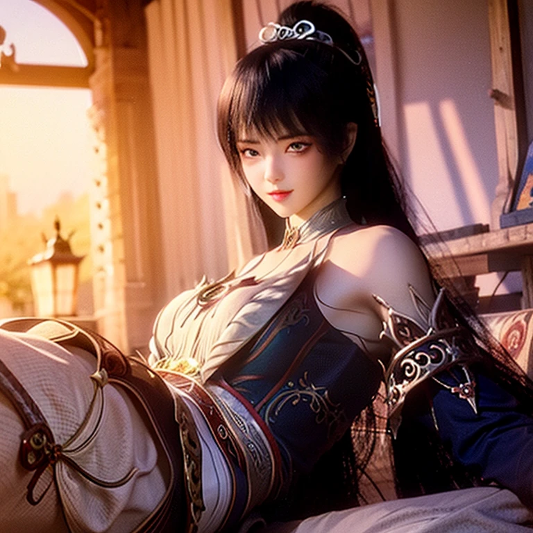 RAW photo, Full portrait of a Japanese female samurai warrior holding a longsword ((intricate detail of sword blade)), (sitting cross-legged), (Detailed Face), (beautiful glossy eyes:1.1), (highly detailed skin:1.1), ((expression of meditation or lost in thought)), perfect slim body, (big breasts:1.3), wearing an elaborate silky textured kimono with intricate imari ware design similar to Japanese ceramics of the Edo period, simple handmade jewelry, modelshoot, Fashion Photography, rococco lighting, PHOTOREALISTIC, Realistic, (surrounded by a dark temple in candlelight), blurred background, RAW, analog, sharp focus, UHD, HDH, HDR, 8k, 16k, 32k, high resolution, DSLR, high quality, Fujifilm XT3, grain, award winning, masterpiece,