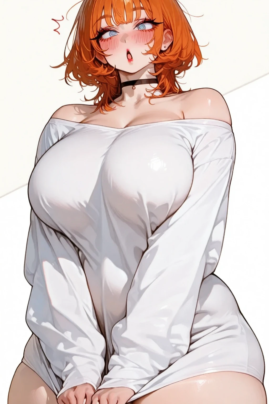 elizabeth olsen looking seductive and lovestruck with her huge breasts out licking a penis, topless, sexy, masterpiece, perfect, mindcontrol, slave, hypnosis, slut, sweat, sperm, cum, good eyes, pink bewitched eyes, orange hair, blue tight jeans, white off shoulder sweater, cleavelage, 30 years old, milf, mom, open legs, 