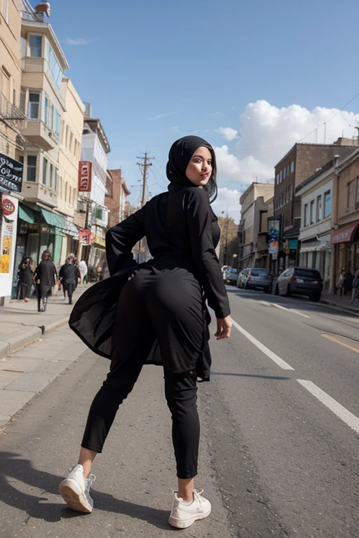 group of hijabi girl , wearing tight legging , doing squat , cameltoe , transparent legging