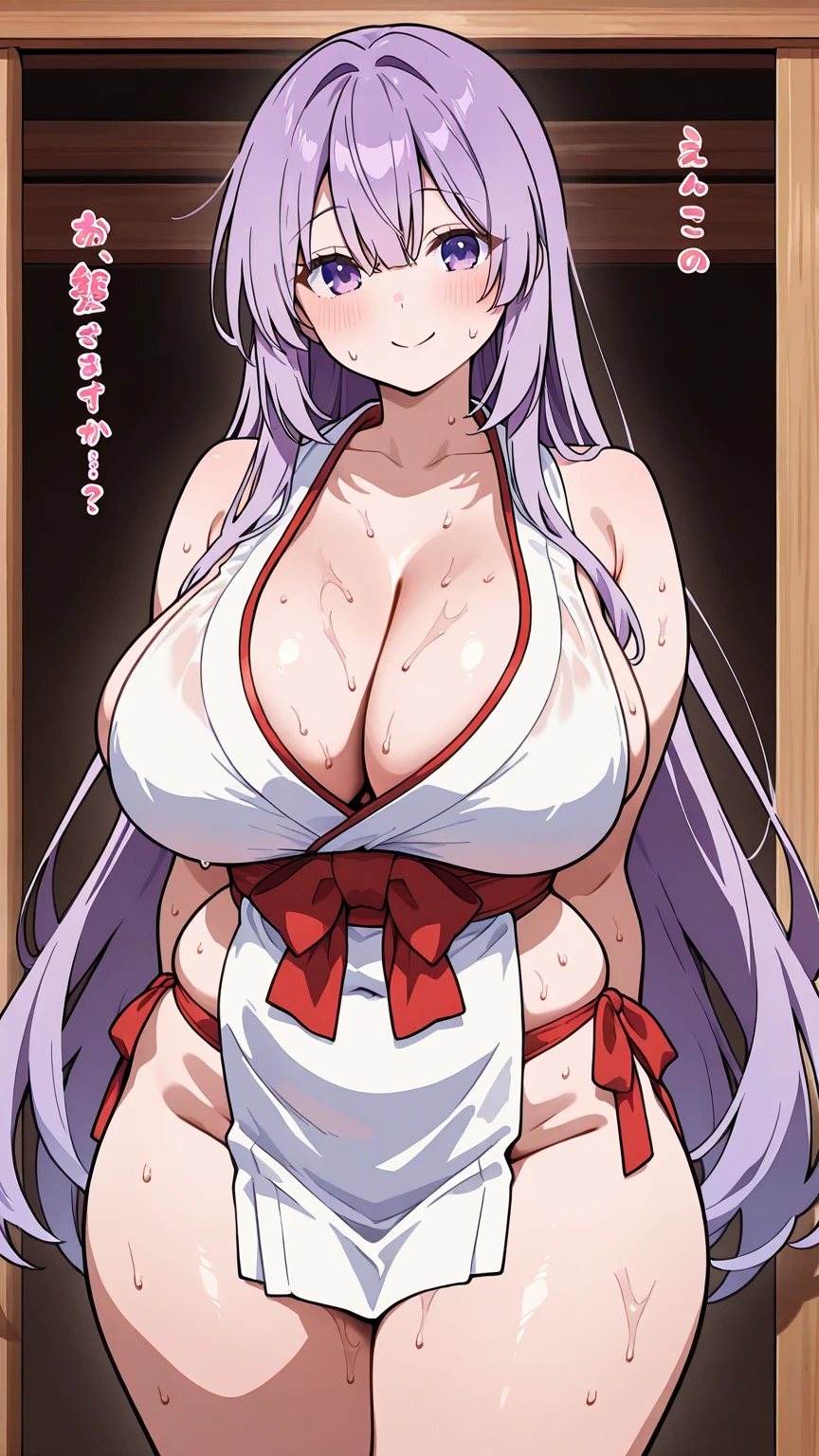 Anime girl stands tall, completely without clothes, has sex with musha.