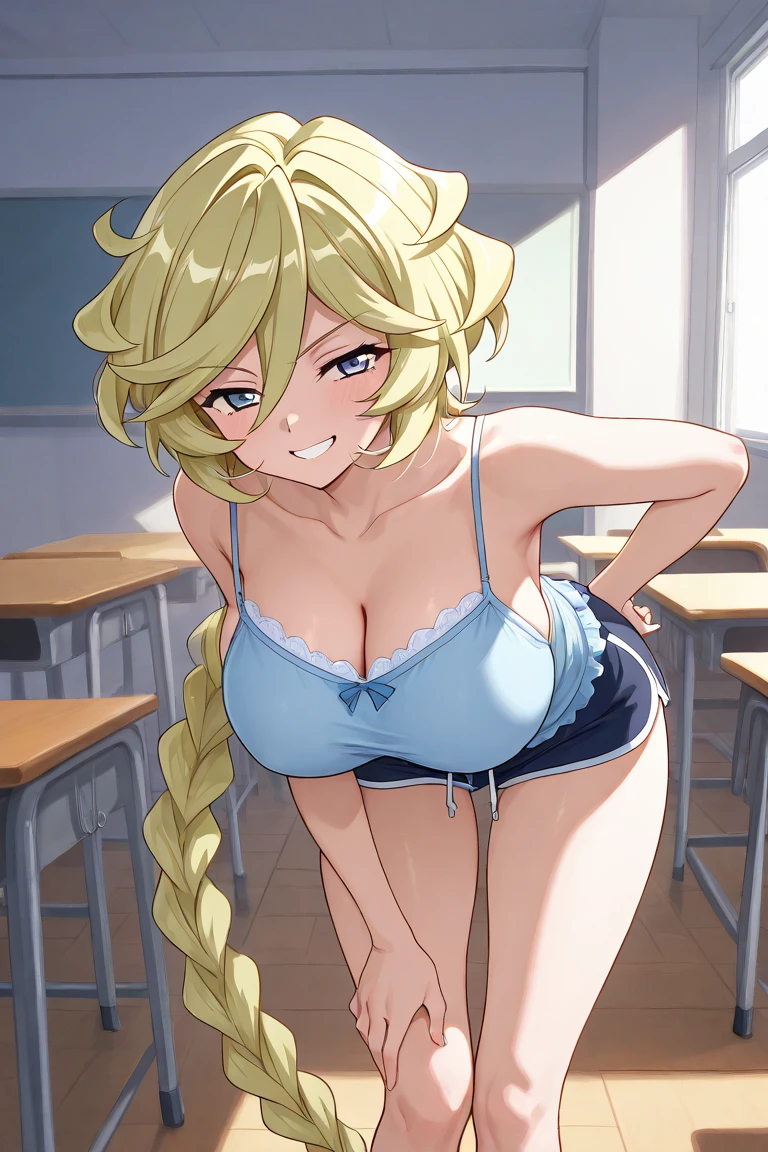((masterpiece)),(illustration),(((best quality)),iridescent, high resolution illustration,Amazing,highres,intricate detail, extremely detailed CG unity 8k wallpaper ((zelda)), full body, large breasts, (delicate cute face), blond long hair, lovestruck,(green eyes), smile, joyful, young teen, narrow waist, young girl, 15 year old girl, seductive, cleavage, big smile, happy, smiling, tight body, wavy hair, classroom, sexy pose, cleavage, facing viewer, athletic, sexy superman outfit, sitting on chair with open legs