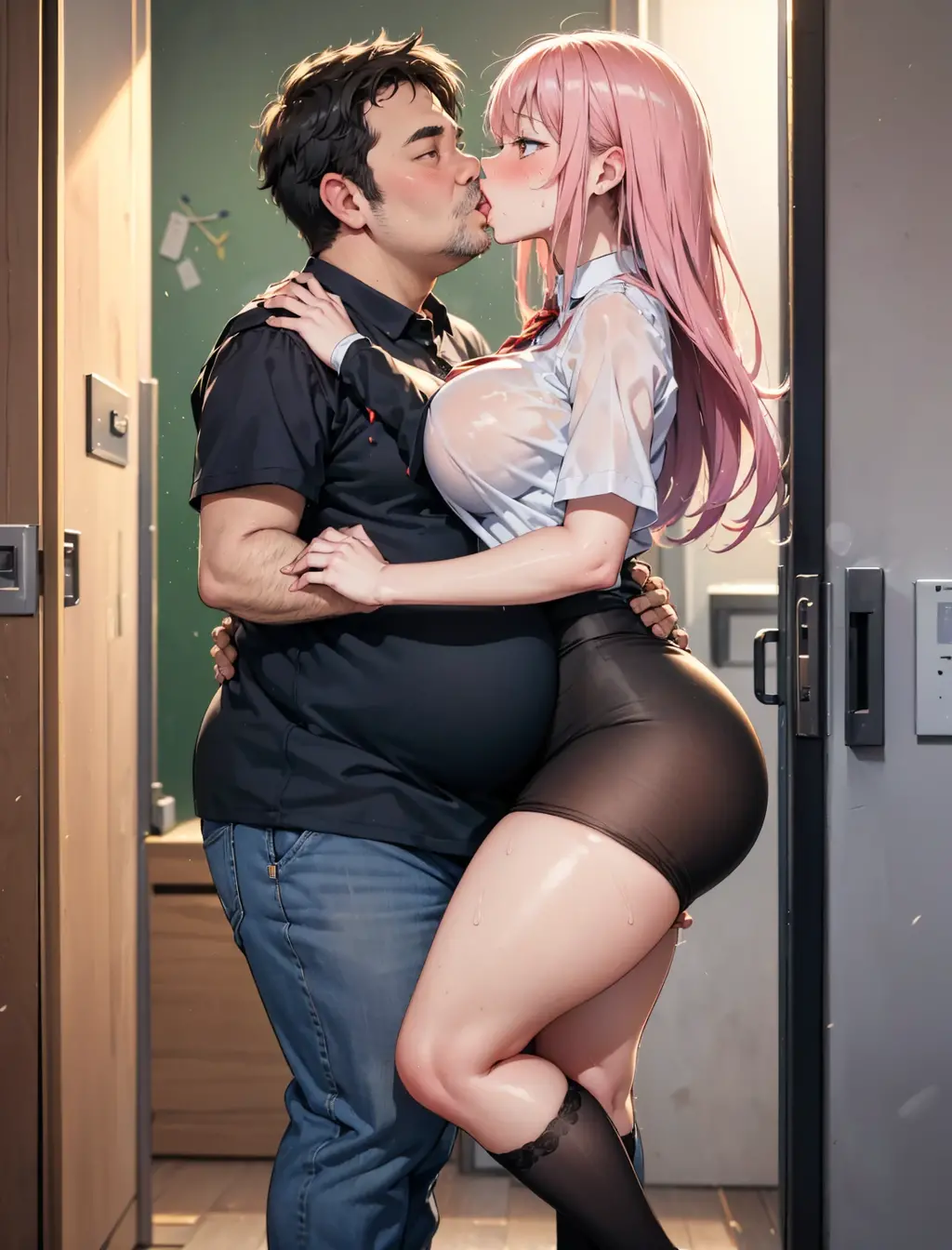 ((Highest quality)), ((masterpiece)), (detailed), One Girl,(Knee-length),Cosplay,Big Breasts,(White Denim Mini Skirt),(Black Shirt),(Open Chest Button),22-year-old woman,(Naughty look),((Excited expression)),Browsing Caution,nswf Japanese,(attractive appearance),atmosphere,Remote control rotor,pink remote control,blush,train(A fat man hugs me from behind),(Girl surrounded by old people),(trainの中で男に触られてる),(A look that seduces a fat man),(A fat man touching a girl),Molester