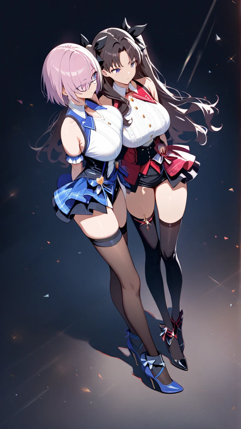 ((masutepiece, Best Quality, hight resolution, Perfect Pixel, 4K)), multiple girls, 2girls, full body seen, ((Beautiful eyelashes, Realistic eyes)), ((Detailed face, Blushing:1.2)), ((Smooth texture:0.75, Realistic texture:0.65, Photorealistic:1.1, Anime CG style)), Dynamic Angle, Perfect body, ((Santa Claus Costume, Red knitted hat, red and white off shoulder sweater, red and white flared skirt, Black garter stockings, Shy smile)) BREAK raidenshogundef, BREAK furina