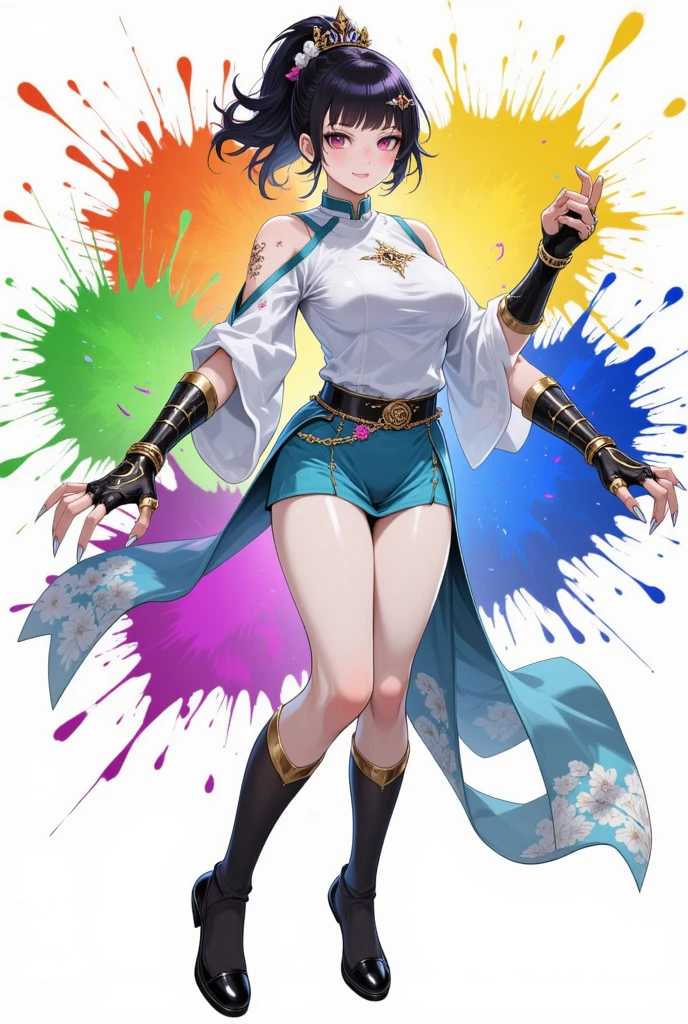 (Very delicate and beautiful:1.2)super model,,Beautiful breasts,voluptuous,【bike shorts】,,【3girls】,,Highest quality, High resolution, 8k,mini skirt,Japanese style,knife,Blue Flame.magic circle.3 people look down on the viewers with mockery..