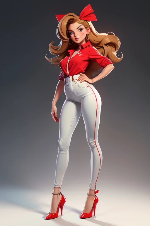 Detailed woman face looking at camera, blue eyes,(Brown curly hair:1.2),Bangs,Airline stewardess,Airline stewardess制服,Red skinny leather skirt,Light and Shadow,The sun shines on me, Hot red lips, Sexy open mouth, Correction of deformed fingers, Reality, Sharp eyes, (((Eyes looking at camera))) Smile
