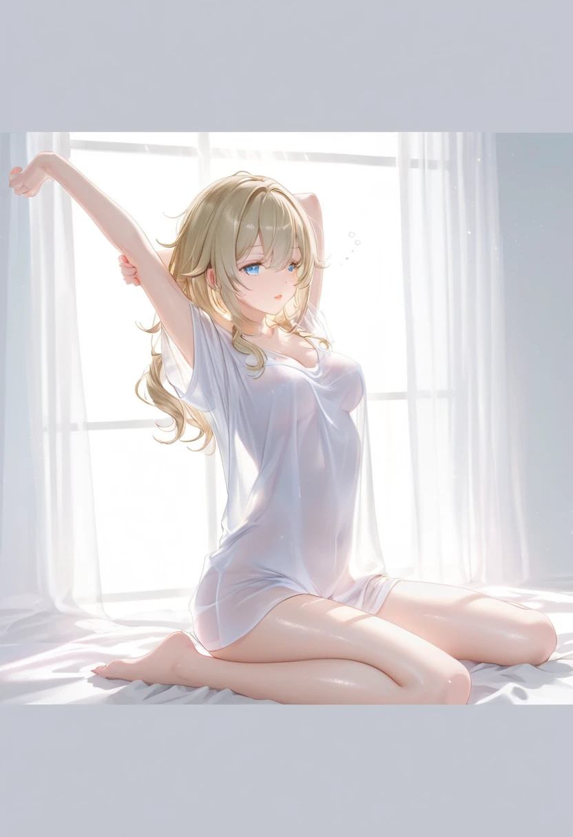 8K, detailed, anime, smooth anime CG art, masterpiece, high quality, highres, best quality, highres, 1girl, disheveled hair, illustration, focus on face, simple background, perfect face, perfect legs, no pants, full lips, add_detail:-3