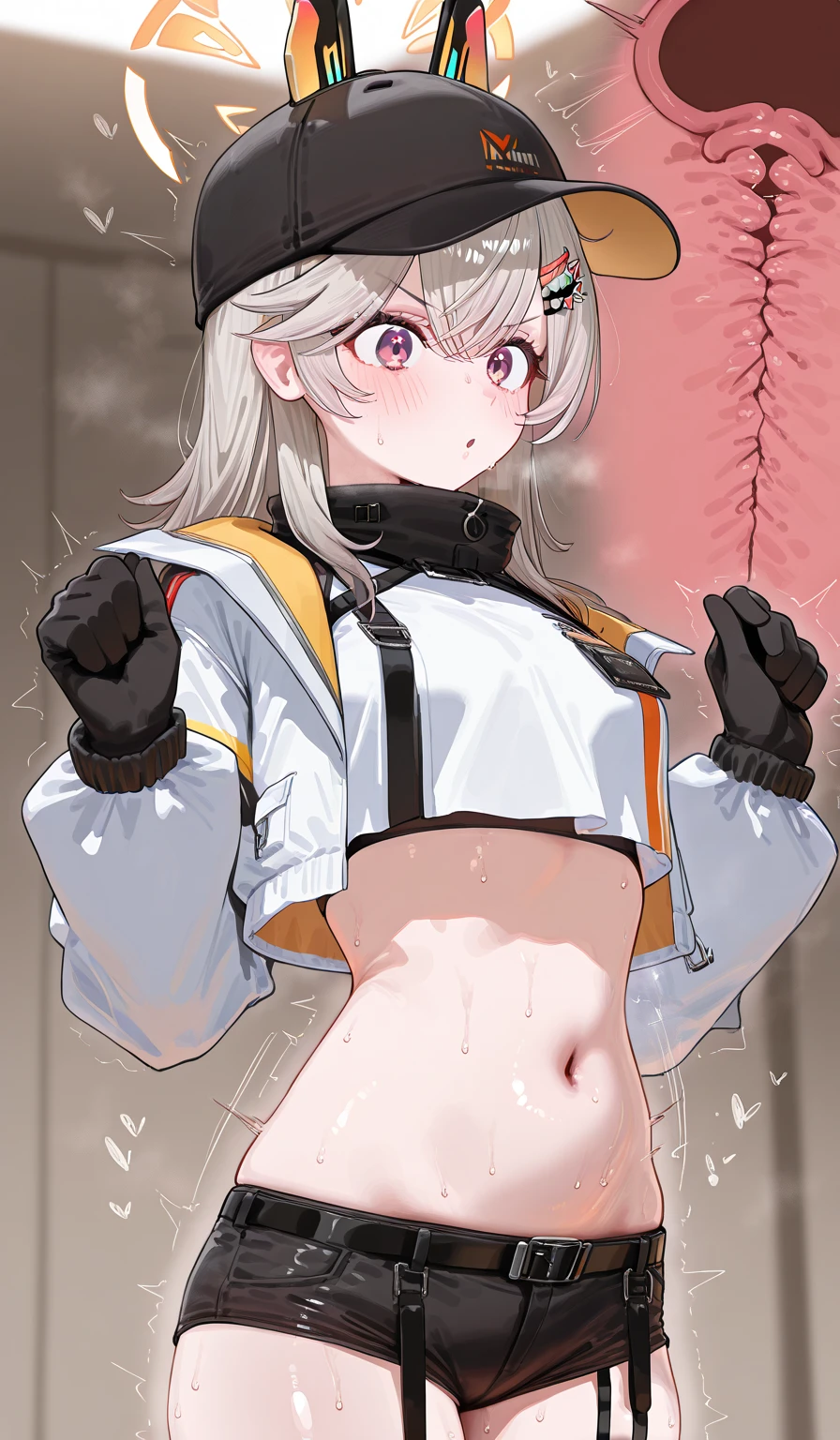 cowgirl, exy girl no clothes, big bobs , White background, sweating a lot, White hair