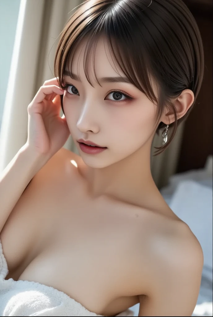 ((((masterpiece、Highest quality、High resolution、Tabletop、wallpaper、Realistic、Bright lighting、Professional Lighting、Face Light、Smooth lighting、Japanese women、Beautiful woman、action、gravure、sexly、so beautiful、Beautiful Skin、Beautiful and exquisite、Detailed face、slim:1.5))))、((Big Breasts:1.4))、((((Japanese,20-year-old,One Woman:1.5)))),smile,Close mouth,accessories, Earrings, Luxury Lounge,evening gown,dress,cabaret girl, hostesses