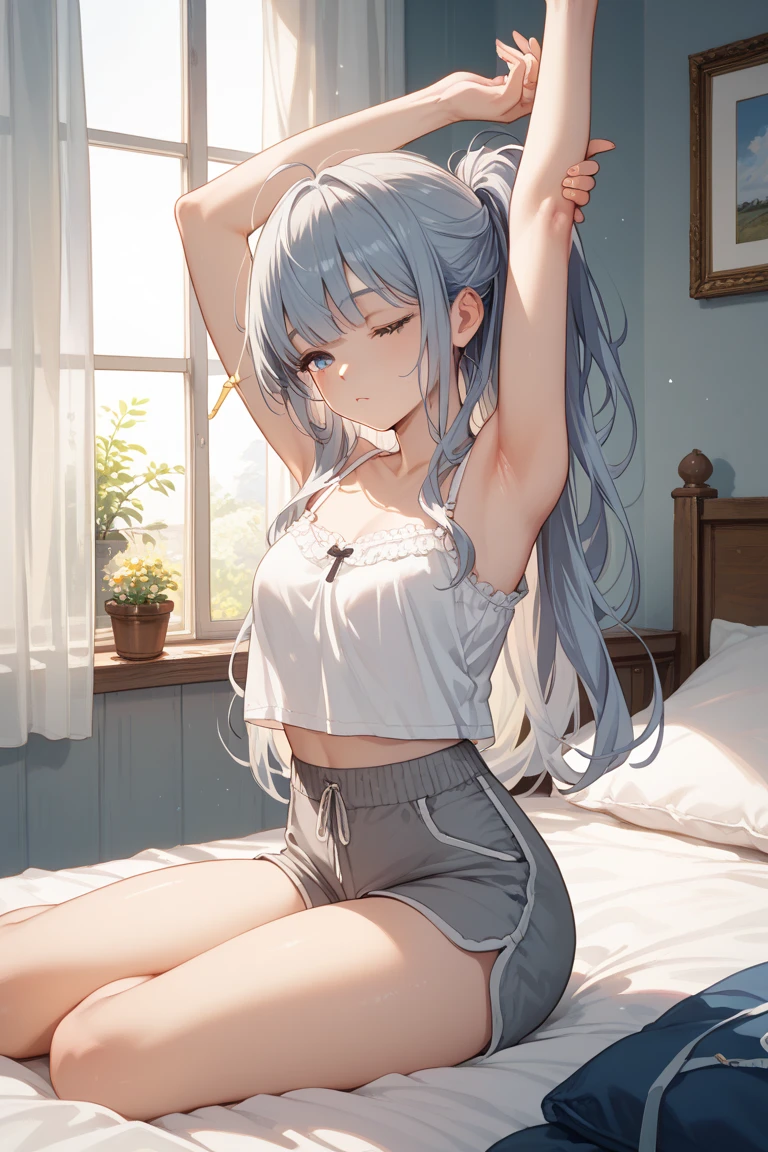 8K quality、 wonderful, Cool Beauty, Highest quality、(((The most beautiful girl))), ,(((very slim figure,Thin legs)))、(((Highest quality))), High resolution, ((detailed)), (((Doodle Art)), ((masterpiece)), ((Super detailed)),(((camisole,Shorts))),,((Sexual))