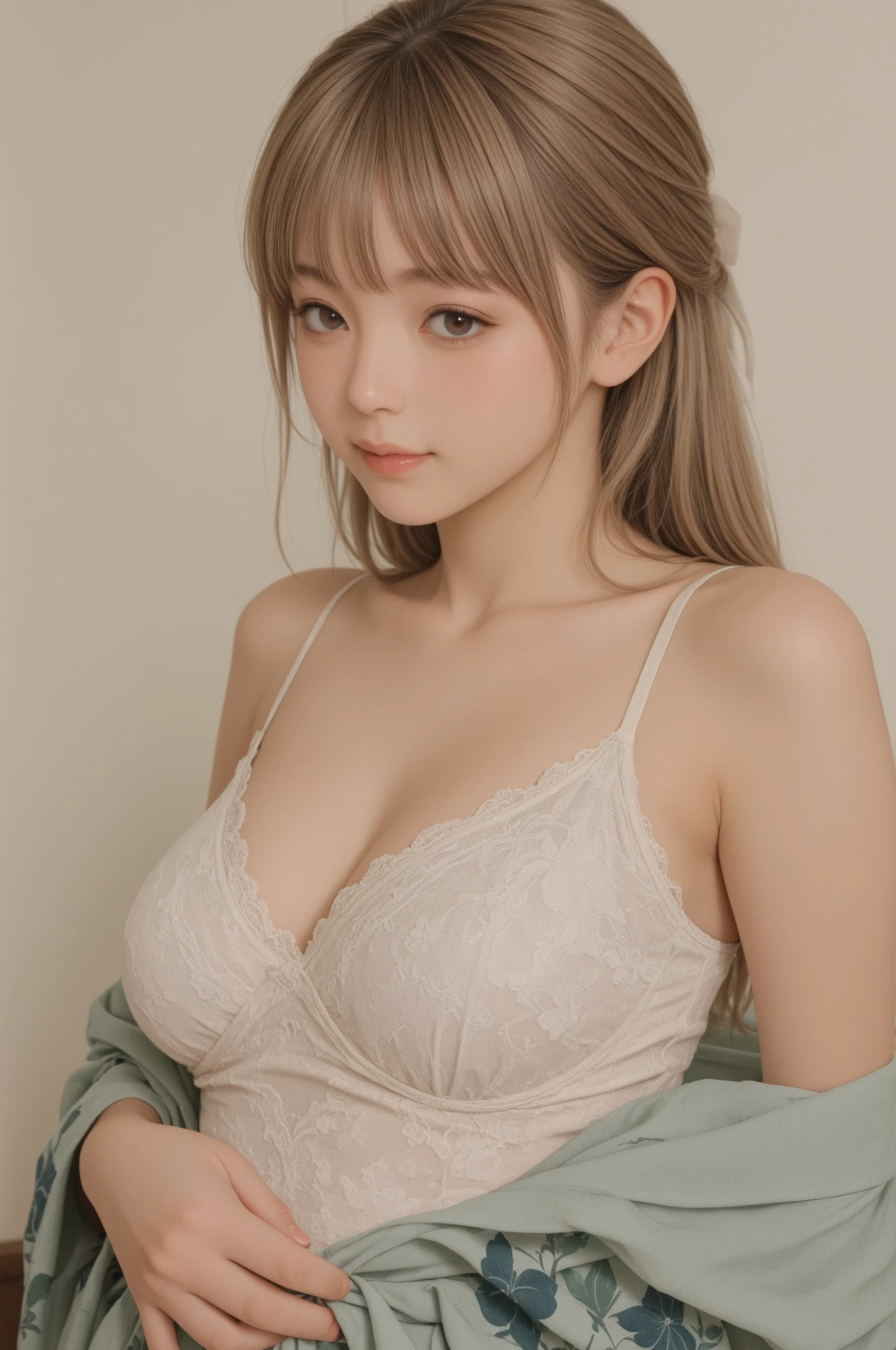 ((top-quality、8K、​masterpiece:1.3))、女の子1人、Beautiful woman with slender abs:1.3、(:1.2)、Cardigan:1.1、hyperdetailed face、A detailed eye、二重まぶた