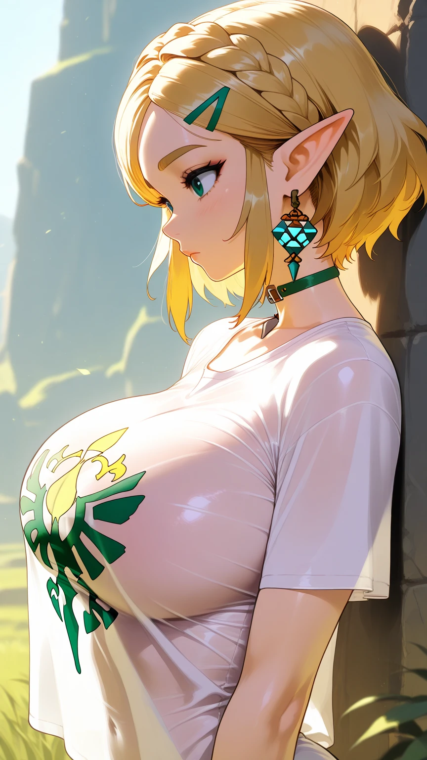 link:1.6, legend of zelda, GS-womanly, Masterpiece, Beautiful, 4K, Detailed, Intricate details, Lingerie, Thick thighs, Wide hips, Large breasts, massive breasts, Tattoos, Tattooed, A MILF, Goth, Long gold hair, Emotional, dark lipstick, Blue eyes, Collar, dog collar. tattoo sleeve, tattooed arms, full tattoo, tattooed body, Leggings, tight leggings, shirt, tee shirt, graphic t shirt, cleavage, dragon arm sleeve，（（（Thoracic beak）））, Sweat, Wet,  (female ejaculation:1.3), Trembling girl,  cum overflow, cum on body, blonde