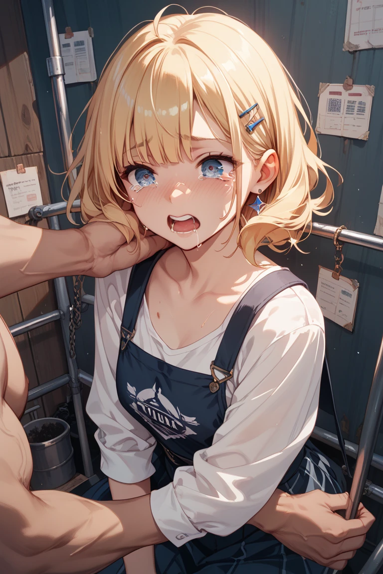 nsfw,(Petite),(boy),penis,blonde low twintails,lips,Chest Voyeur,Sweat,White Breath,slouch,Audience peering from above