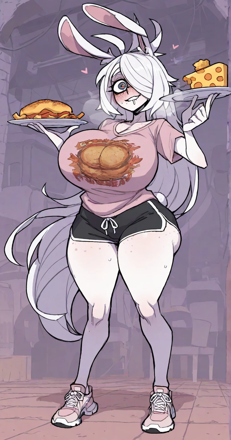 Alicorn princess, white mane,black sclera ,black body color long flowing mane pink eyes anthro thighs huge breasts , cooking breakfast, milf, wearing apron
Smiling