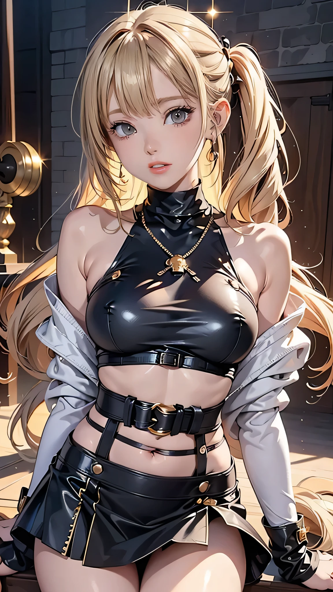 , anime, girl, black makeup , chubby, swimsuit,sexy, blonde hair, --auto