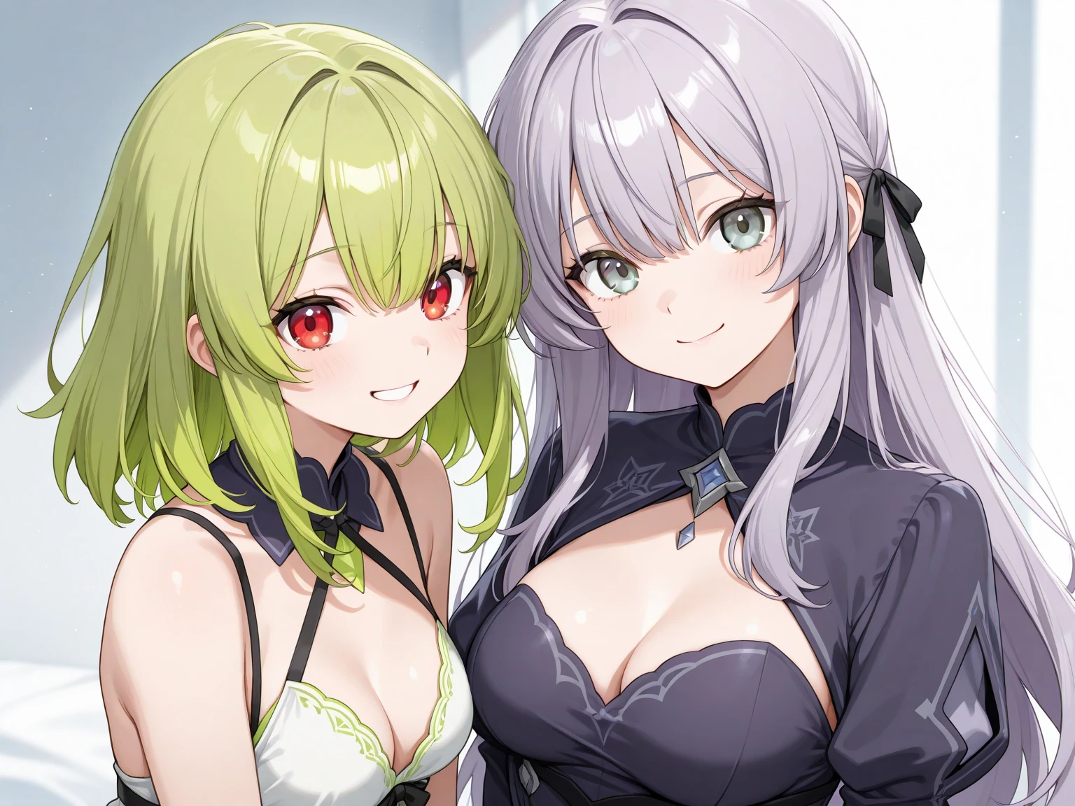 two succubus，A flattering look，Distinct hair，complaisant，Succubus face