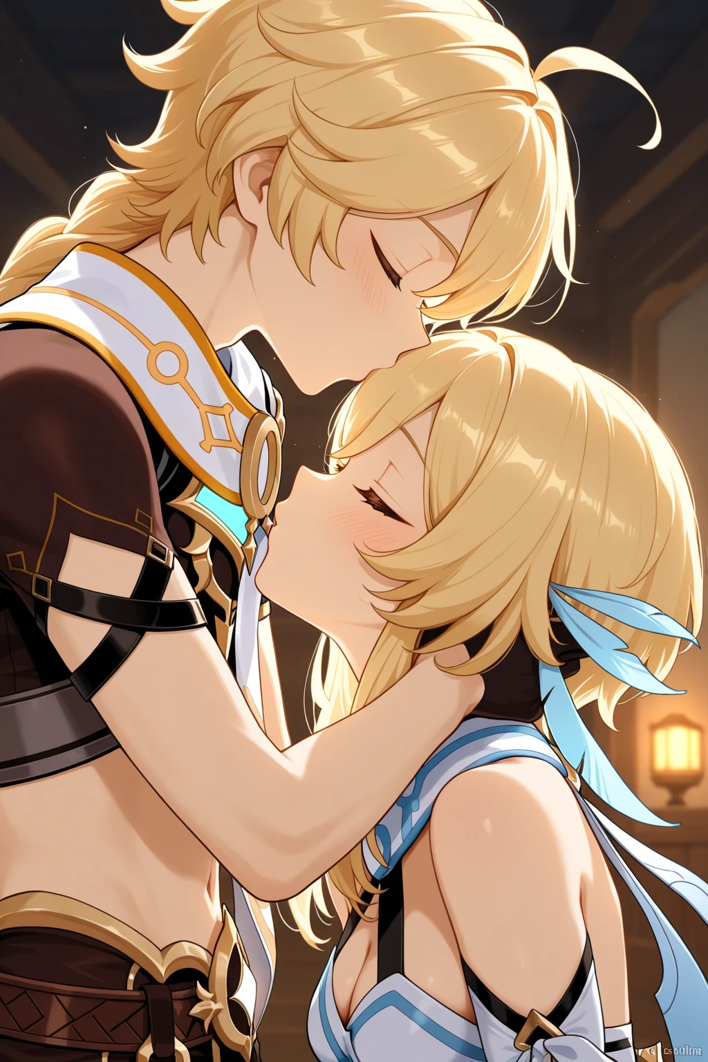 score_9, score_8_up, source_realistic, Realistic photo, photo, real, Realistic, score_9, score_8_up, score_7_up, source_anime, score_9, 2boys, 1girl, cooperative fellatio, aether genshin impact, lumine genshin impact, aether and lumine