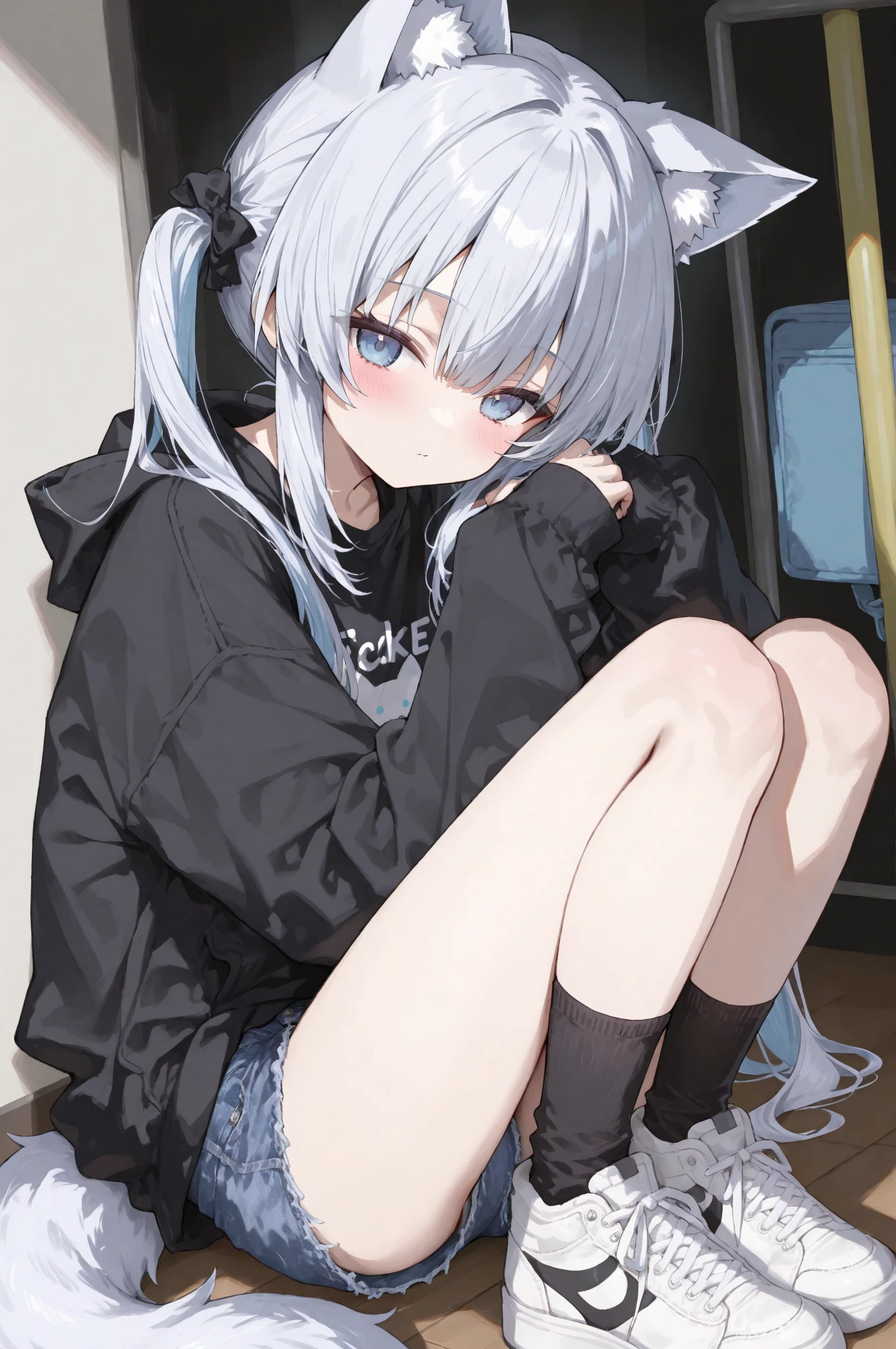 Shy and sitting 