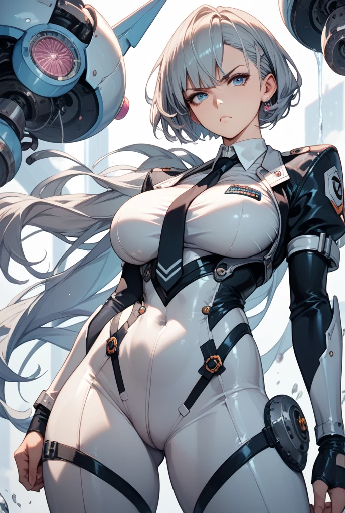 White solid color background、looking at the camera、masterpiece、Highest quality、Shiny body、Upper Body、Large Breasts、Big Ass、Android、Body line emphasis