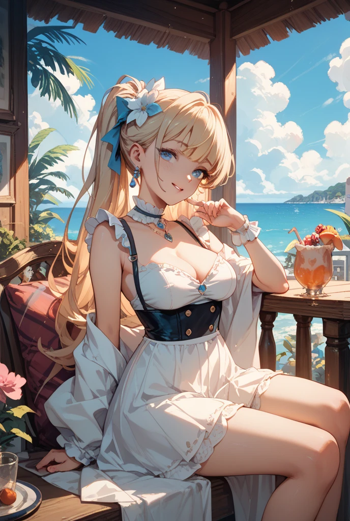 Realistic photos, Focus distance 10mm, Red and white, Beautiful girl, Realistic photos, Shooting at Focus distance 10mm, masterpiece, 最high quality, high quality, Very detailed CG 8k wallpaper unit, Award-winning photography, Depth of written boundary, High resolution, bloom, chromatic aberration, Realistic, Very detailed, Art Station Trends, CGsociety Trends, Complex, High detail, dramatic, Art on the go, volumetric lighting, Fish Course A beautiful girl in an elegant dress is enjoying a fresh fish dish. A beautiful ocean view is in the background of a fine restaurant. The girl has long, straight blonde hair and sparkling blue eyes