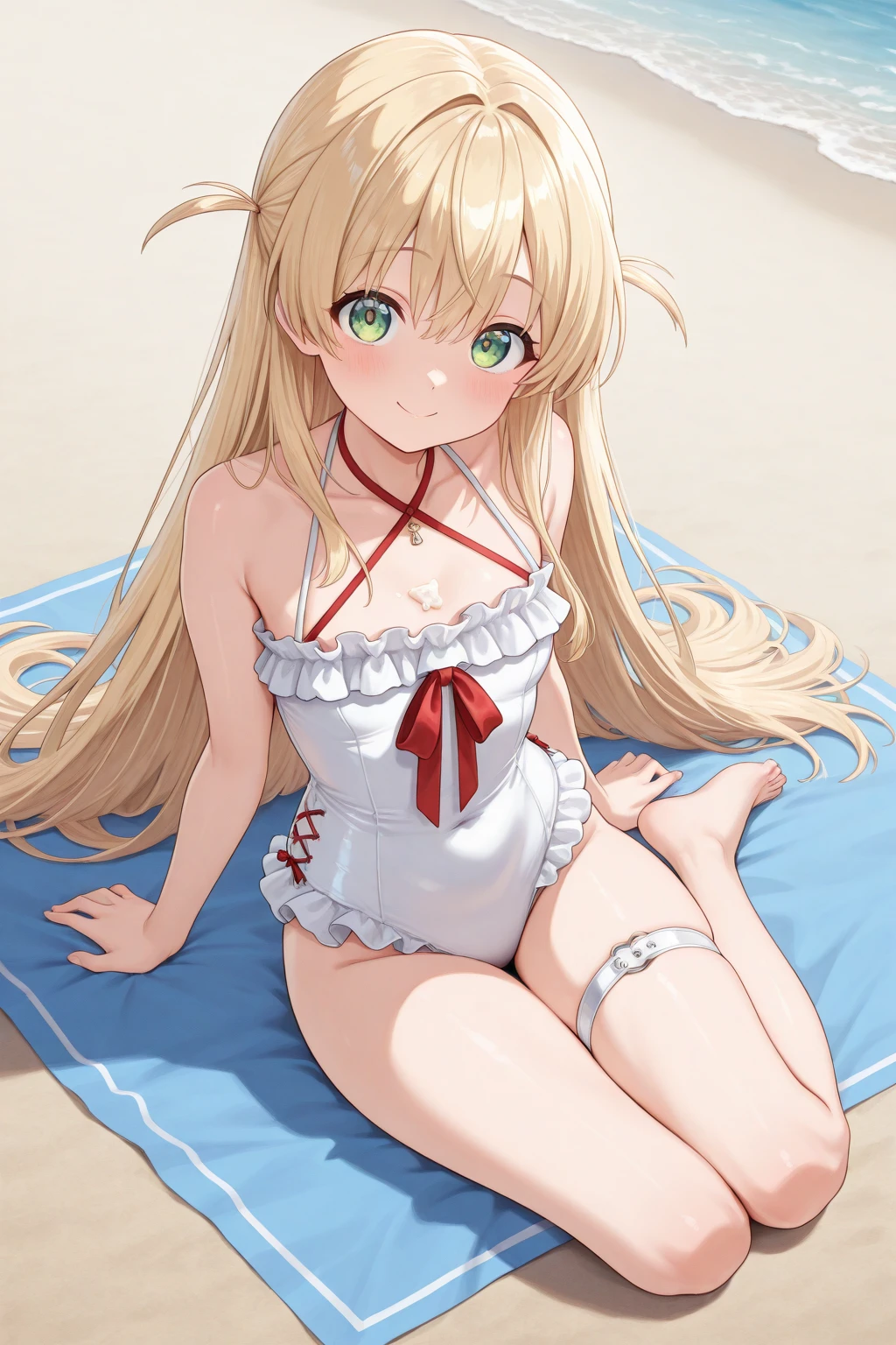 GRANBLUEfantasy,1young_teen_ girl,brown_hair,long_curly_hair,platina_blond_hair,white_leotard,covered_crotch,thigh-highs,smile,standing,bluesky_landscape_background,slightly_spread_legs,happiness, short_gloves ,solo, r18, navel,relicbuster,short,boots,open_mouth,sitting,knees,blush,shy,bunny_ears,solo.
