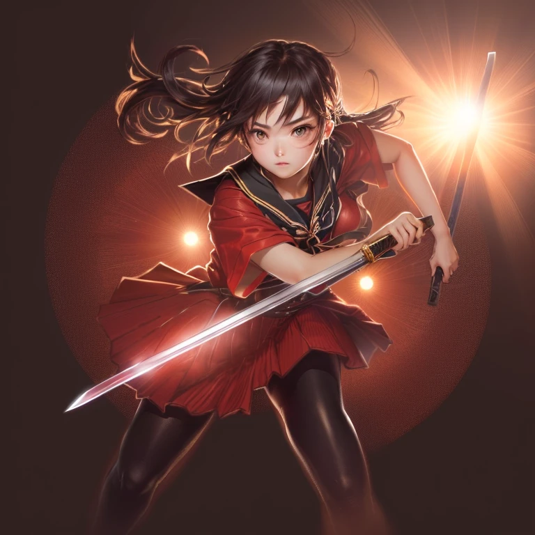 High Quality, Masterpiece, 1girl, solo, KatanaOneHand, holding, <lora:UBWKatanaOneHand:1>, overhead grip, blade down, blade right hand