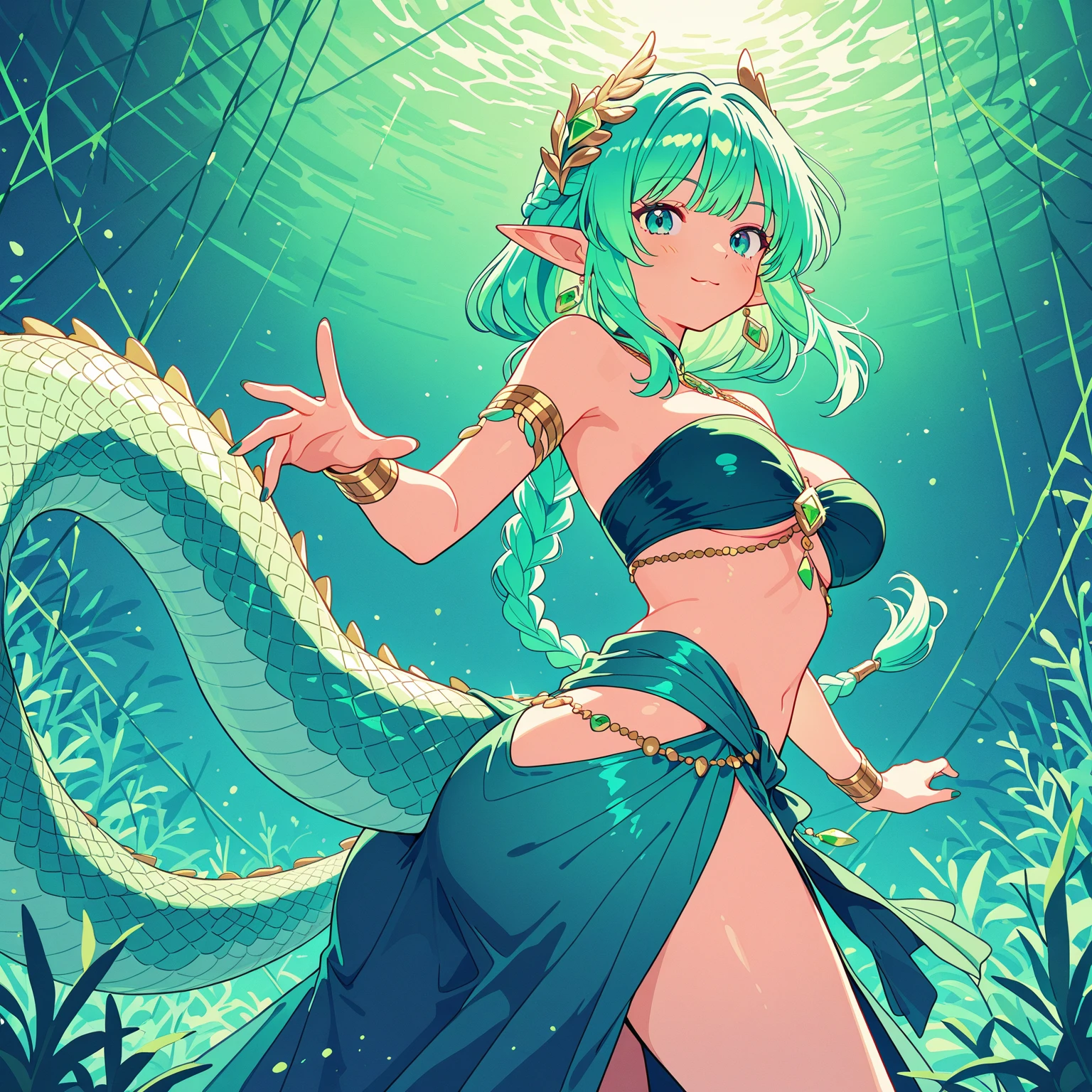 Sereia, Yemanja, mermaid, sirena, rainha dos mares, mitologia, náiad, olhos verdes, cauda de peixe, mulher peixe, Goddess of the Waters, cabelos azuis, pearl crown --auto --s2