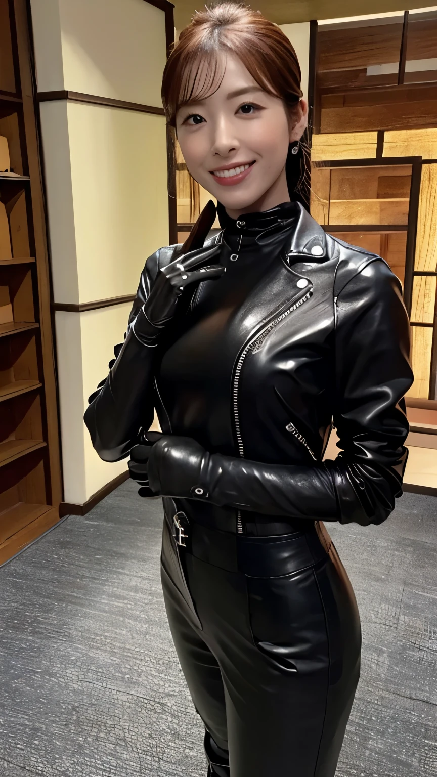 black leather rider jacket, Office in the Dark, Black leather gloved fingertips on both hands,Wearing black leather gloves,Sitting in a black leather chair、 Japanese female new recruits (Black leather gloves cover both hands) (The angle is horizontal)、Black Leather Pants,Black Leather Black Leather Pants,Black Leather Skinny Pants、Long black leather boots on both feet、Black hair ponytail ((He wears black leather gloves on his hands))Full Body Photo,full body shot full body full body leather suit,☺If you turn in this direction。Wearing black leather gloves,Wearing black leather gloves,Wearing black leather gloves,Wearing black leather gloves,Wearing black leather gloves,Wearing black leather gloves,黒のレザーパンツが美しい😍黒のレザーパンツが美しい😍黒のレザーパンツが美しい,😍Smiling while looking at me,City lights、((Neon Cyberpunk City Street:1.3))、(Neon Light)、Detailed lighting、

Best image quality、Ultra-high resolution、(realism:1.4)、Korean Beauty Star、The most beautiful KPOP stars、face、Horny Korean Makeup、A body that makes you want to touch it、Realistic leather texture、Costume made of smooth leather fabric、The drape of the curved parts of the leather fabric、The costume is very shiny、Quality of the costume、8K Photo Quality