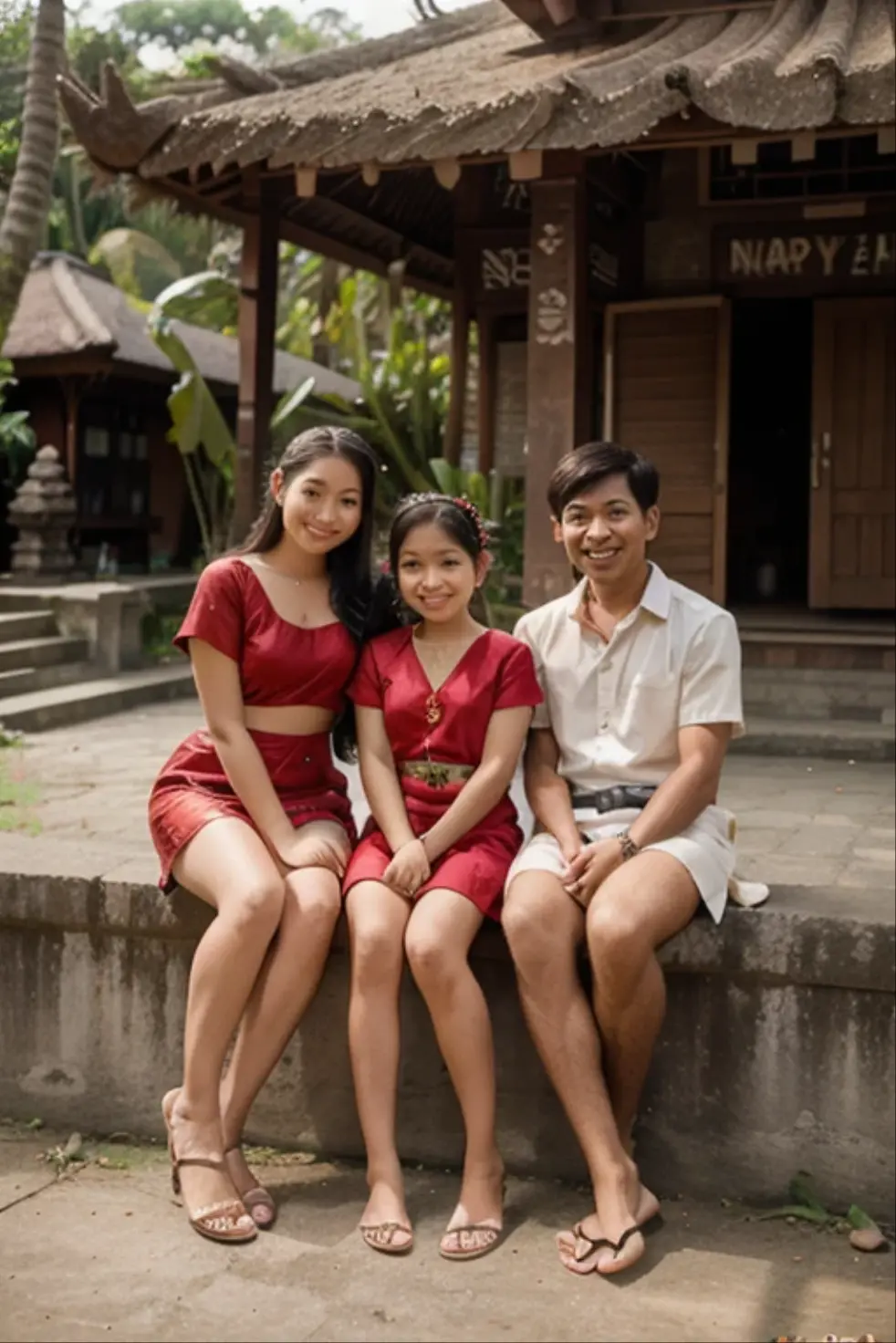 an indonesian family portrait,batik, traditional photography
