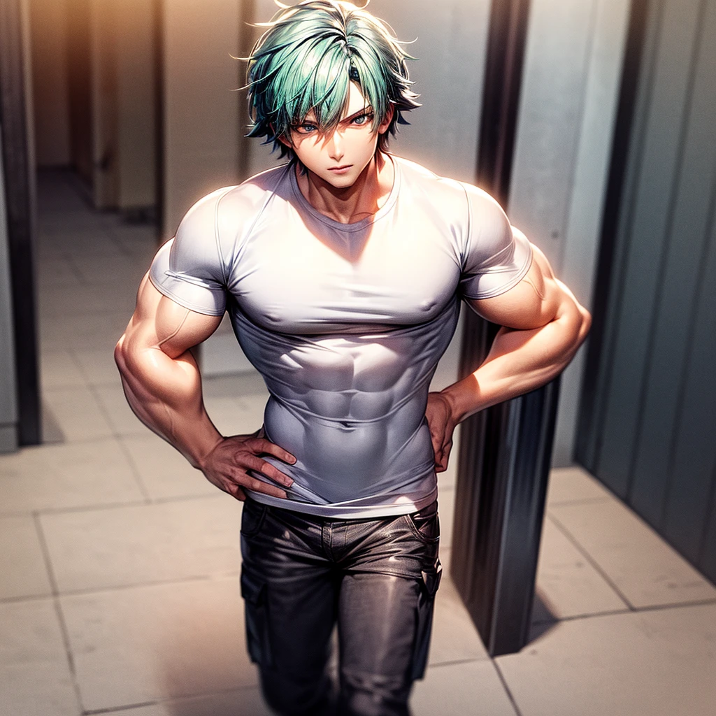 (hyper-realistic digital illustration), hires, best quality, boy wearing micro black thong, see-through black thong , front view, lying on his back, holding legs raised, athletic body, (white skin), bare chest, flat chest,(long green blue hair scruffy ), determined expression, small waist, muscular.