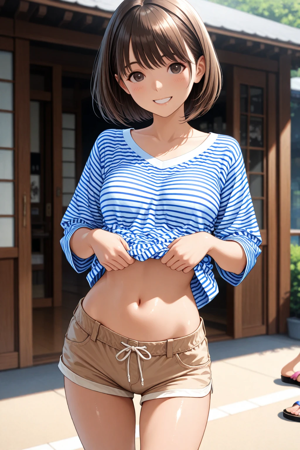 ((topless)), nsfw, masterpiece, solo, 1 girl, erect nipples, nipples, navel, necklace, scottish kilt, smiling, hair ornament, bare breasts, bare stomach, sweaty, cowboy shot, small breasts, puffy nipples, texts, bare arms, collarbones, blonde, flower crown, smiling, petite, flat chest, blue eyes, scottish skirt, small breasts, child, apple basket, farm, alpine, temperate, outdoors, petite, slim waist, snowy mountain, detailed eyes, beautiful eyes, perky boobs, realistic skin