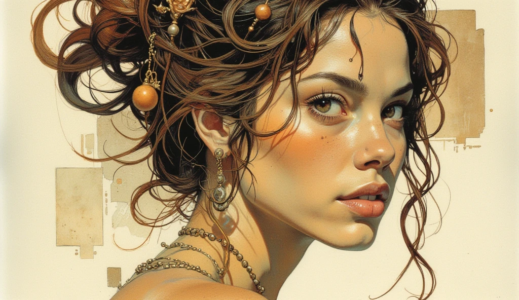(photorealistic:1.9), (photographic realistic style:1.9), (hyper realistic), (complexity). Amazing photorealistic portrait of a beautiful woman, long black hair, curly hair, olive eyes, bored, splashes of colour in the background, dynamic pose, sexy, bikini suit (masterpiece:1.3), (best quality:1.3), (very aesthetic:1.3), (absurdres:1.3), (detailed background),newest,ai-generated, (realistic:1.9), [[(ultra high detail:1.1), (sharp focus:1.1), (refined edges:1.1), (high-definition clarity:1.1), (precise details:1.2), (rich texture):0.3], (crisp details), (more micro details, more small details:1.3)], ((high-definition eyes:1.2), (realistic eyelashes:1.2), (smooth eye shading), (precise defined iris:1.1), precise details, precise micro detailed eyes), (follow the LoRas:1.3), (follow the prompt:1.2), , ,realistic, absurdres,Woman, black hair, curly hair, long hair, olive eyes, slim waist, light skin,style of Kaffe Fassett,style of Stephen Mackey, art inspired by Bill Sienkiewicz and Dave McKean

