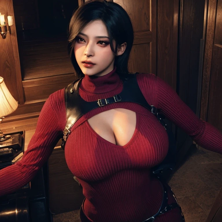 (hyper realstic)、Modern kunoichi、(Female Ninja of the 21st Century)､Beautie　　high-level image quality　hight resolution　(Realistic)　Shorthair､Woman with dark hair、A MILF、Middle-aged woman、Big big、Detailed red-black 、detailed skin textures、超A high resolution、Realistic、Voluptuous body shape、angry looking face、Middle-aged beauty、Beautiful expression、With detailed red-black areola 、detailed brown eyes、long fluffy hair、Kamimei、Very delicate and detailed skin texture、35 years old、{There is a helipad at night((Being on the roof of a skyscraper))}、Modern kunoichi、Large cleavage、Large open neckline、bright red lips、Wearing a luxurious and luxurious ninja kimono in Gun Metallic、ear ornament、Silver collar and necklace、gorgeous hair decoration、