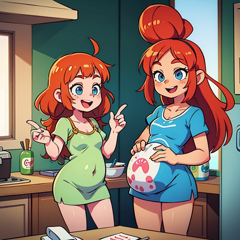 (masterpiece, best quality, high resolution:1.4), full body, 1girl, marcos mom, green eyes, green outfit, outdoors, sitting on a picnic, pregnant, (smile, happy, full-face blush:1)