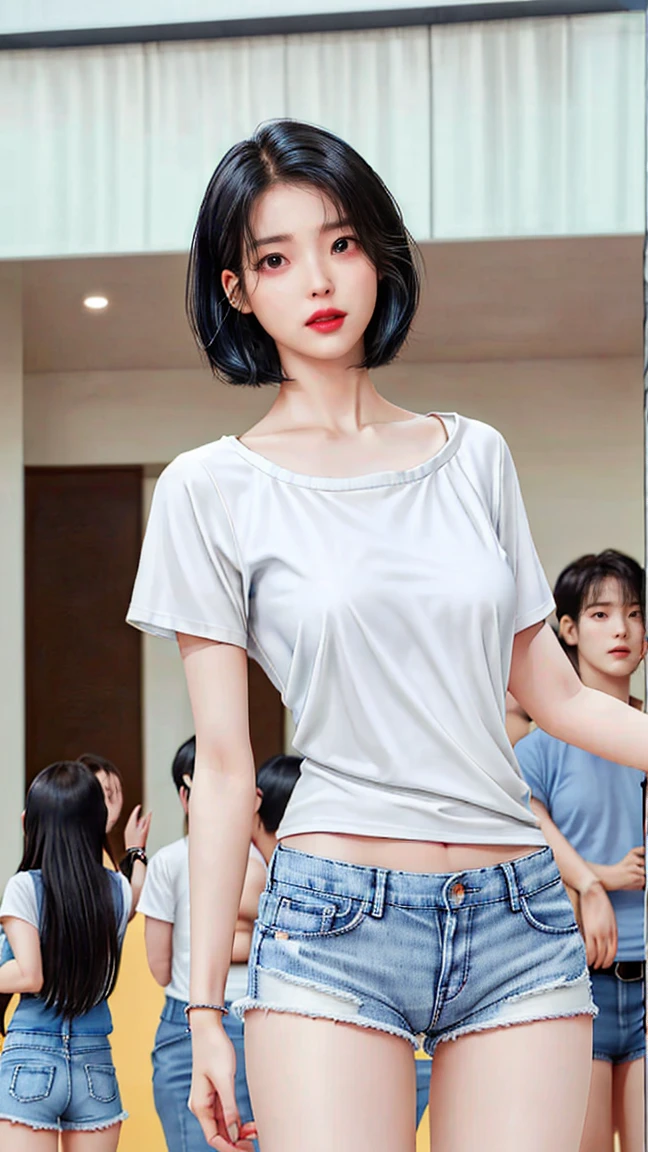Girl Facing me Tiptoe facing me Legs apart Breasts and buttocks Mini skirt Panties Short top Tight sports light top Tight skirt Barefoot Mucus on feet Bumps Expose buttocks Expose waist Expose breasts Expose areola